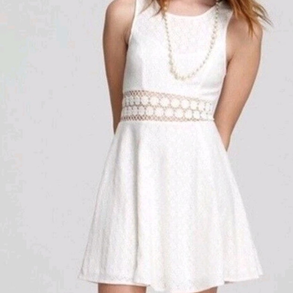 Free People Ivory Antique Lace Knit Mini Dress Size 10 Sleeveless Lined Coquette